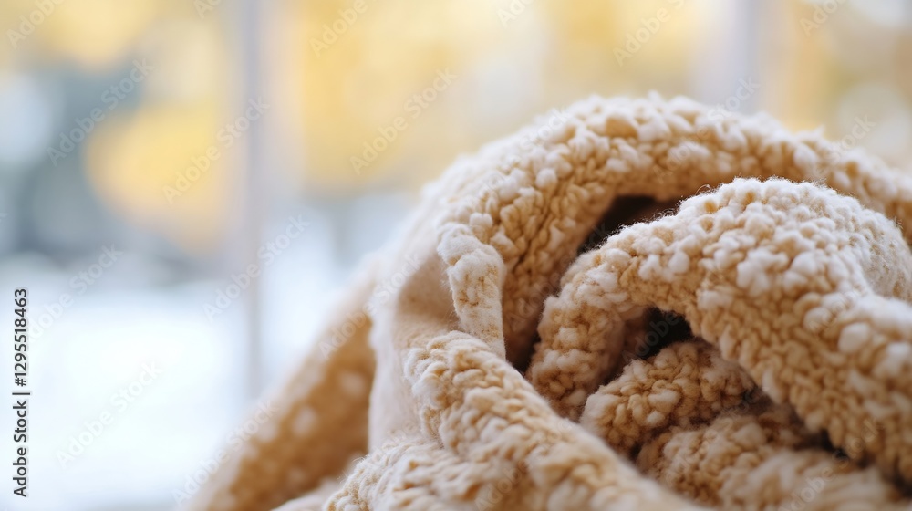 Poster Warm Textured Blanket Close Up With Soft Fuzzy Feel By Sunlight Window : Generative AI