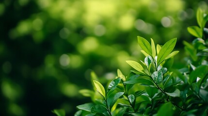 CloseUp View of Fresh Green Leaves Bathed in Soft Natural Light in a Lush Environment : Generative AI
