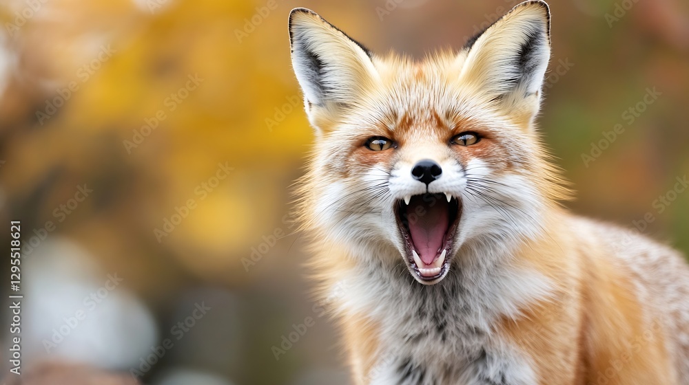 Poster vibrant closeup of a growling fox showcasing its intense expression in autumn colors : generative ai