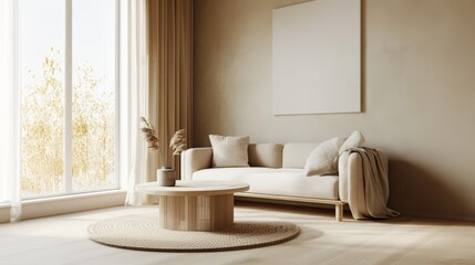 Cozy Beige Living Room Interior with Sofa and Soft Textures for Winter Aesthetic