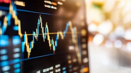 Dynamic fluctuating financial chart displayed on a modern screen showcasing market trends and data analysis : Generative AI