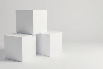 Randomly shifted white cube boxes on a neutral background with empty space , neutral background , geometric shapes, modern style