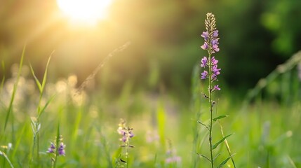 Beautiful wildflower in golden sunlight glowing in natural meadow setting : Generative AI