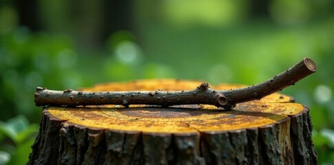 Fototapeta premium Raw, dampened wooden branches on a moss-covered stump, moss, forest, branch