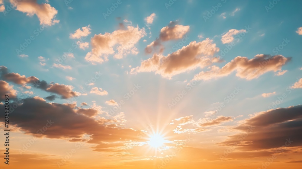 Poster stunning sunset over the horizon with fiery colors and striking cloud patterns : generative ai
