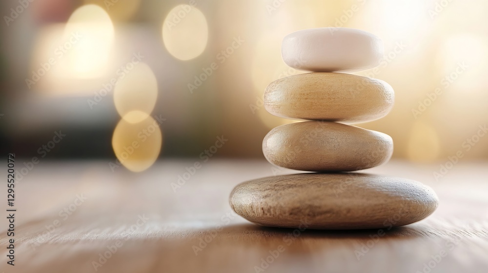 Fototapete A serene stack of smooth stones symbolizing balance and harmony in a tranquil setting : Generative AI