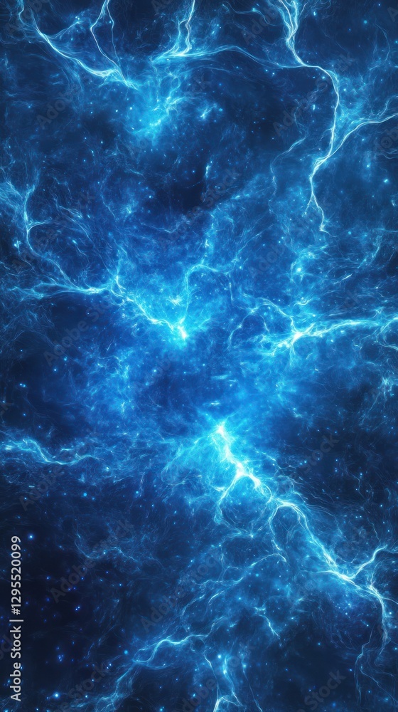 Poster a mesmerizing abstract representation of dynamic blue energy waves intertwining in a cosmic space, c
