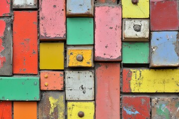 Colorful metal plates wall art texture background