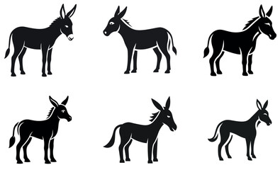 Simple Black and White Silhouette Illustration of Six Donkeys
