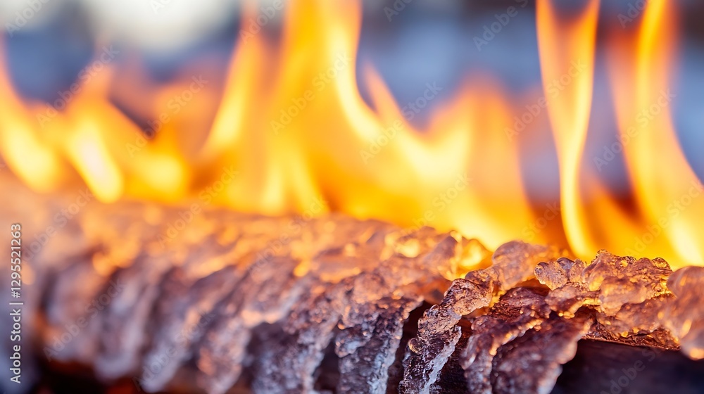 Leinwandbilder Ice and fire contrast creating dynamic visual with melting frost on a burning log : Generative AI
