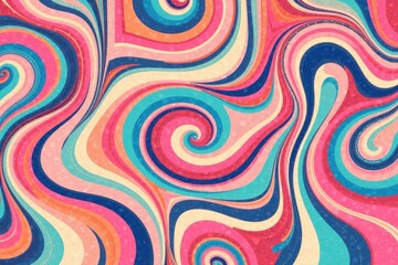 Retro swirls seamless pattern featuring a blend of bright and pastel colors in a fluid motion, nostalgic feel, colorful, vibrant colors