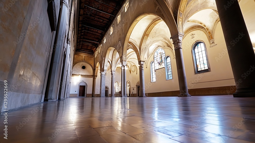 Aufkleber Spacious Interior of Historic Hall with Elegant Architecture and Soft Lighting : Generative AI