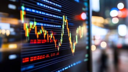 Intricate digital stock market graph showcasing dynamic trading activity on a blurred background : Generative AI