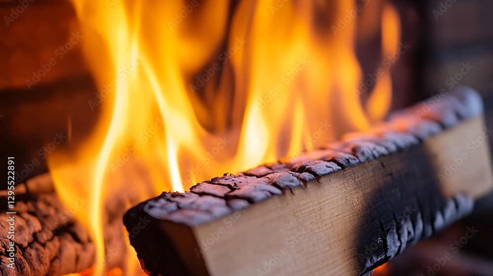 Poster burning logs in cozy fireplace with intense flames creating a warm atmosphere : generative ai