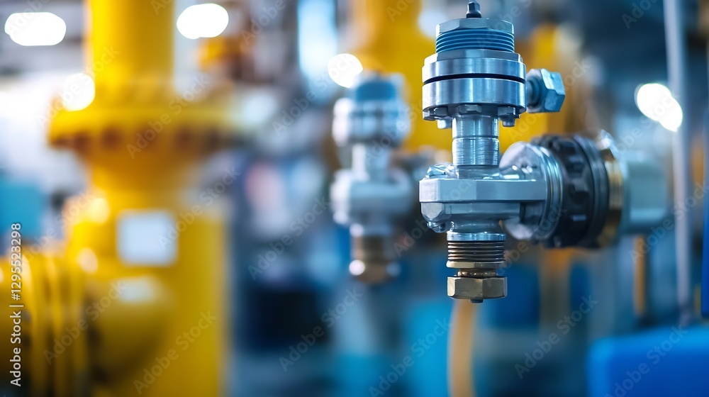 Poster industrial valve and pipeline system showcasing modern engineering and technology in a manufacturing