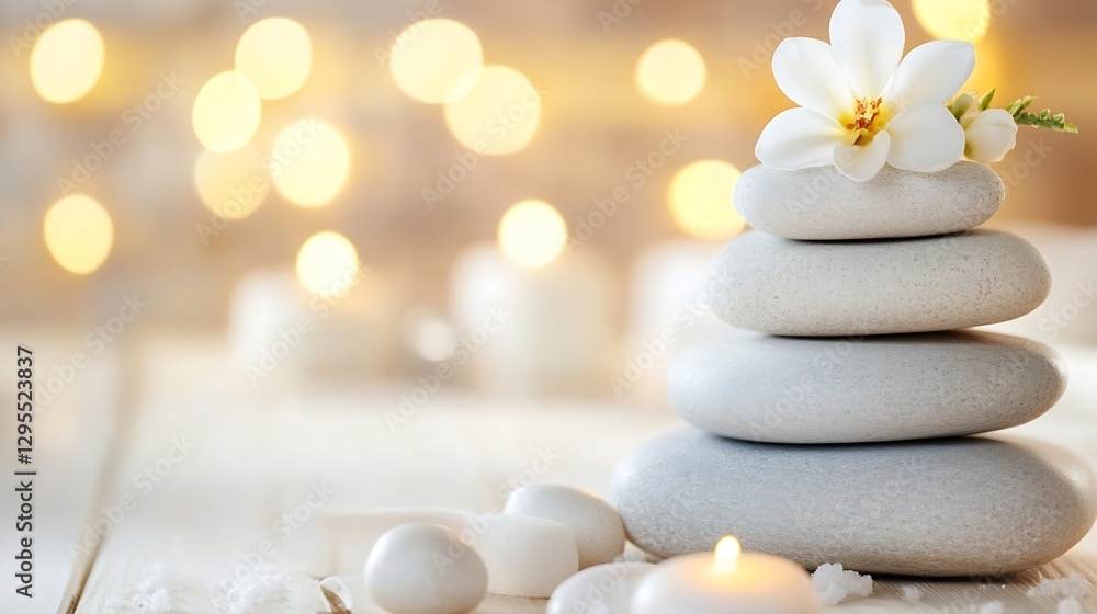Aufkleber meditative arrangement of smooth stones with a flower and soft glow creating a tranquil atmosphere :