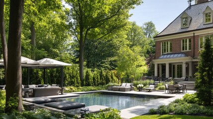 Fototapeta premium A well-designed outdoor retreat with trees acting as a visual and sound barrier.