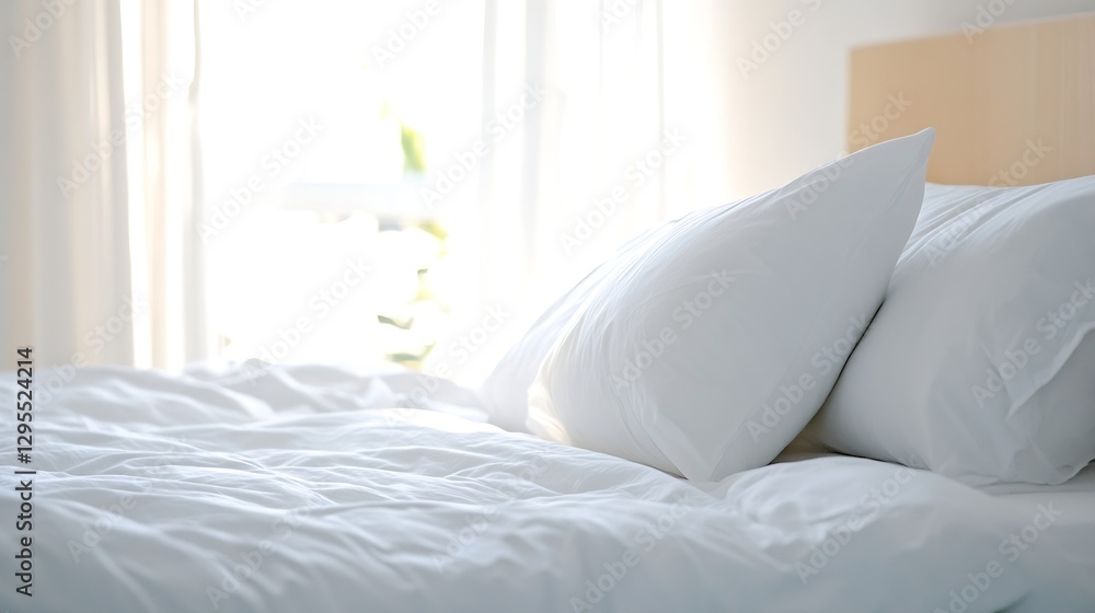 Aufkleber Cozy and Inviting Bedroom with Soft Pillows on a Comfortable Bed : Generative AI