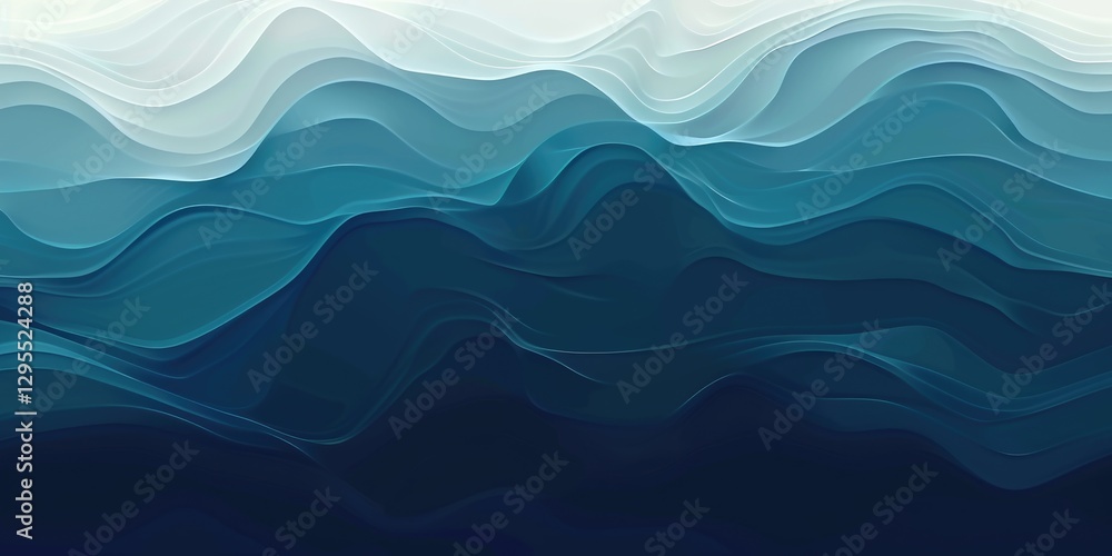 Poster abstract blue and white wave layers. modern digital design of ocean wave with blue and white color w
