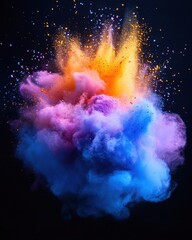 Vibrant explosion of colorful powder against a dark background creating a dynamic and artistic display of pigment and texture in a captivating studio shot