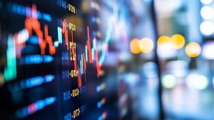 Dynamic financial market graph displaying trends and statistics on digital screen : Generative AI
