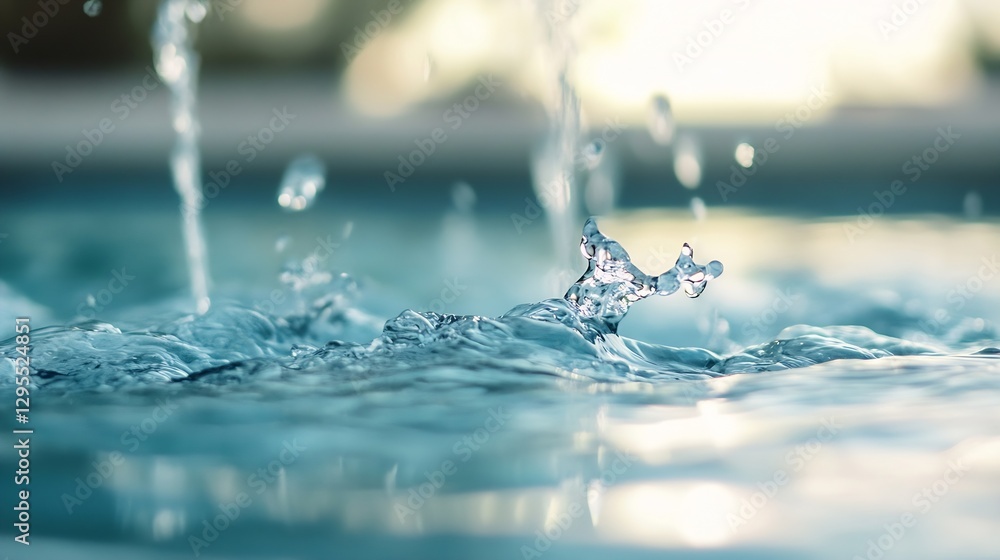 Leinwandbilder Close Up of Crystal Clear Water Droplet Splashing in a Swimming Pool Creating Ripples : Generative AI