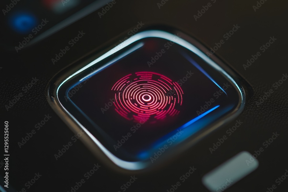 Aufkleber close-up of fingerprint scanner with red pattern on smartphone surface