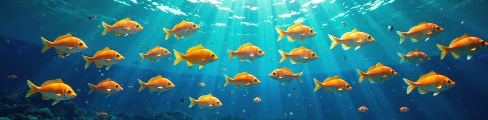 Naklejka premium School of colorful fish swimming together in the ocean , underwater scenes, seafood symbols, sea life
