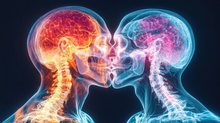 Couple kissing with x-ray vision concept art depicting intimacy and connection between two people