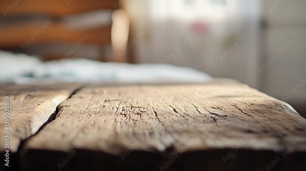 Fototapete Close Up of Rustic Wooden Surface with Soft Background Light in a Cozy Room Setting : Generative AI