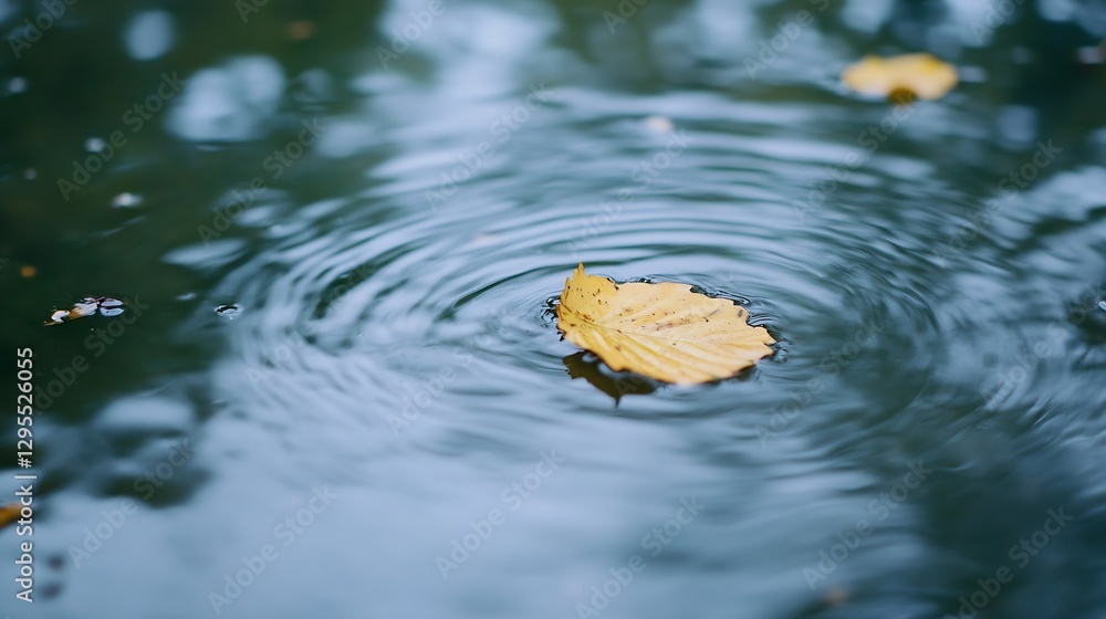 Poster raindrop ripples on water with leaf float in peaceful setting : generative ai
