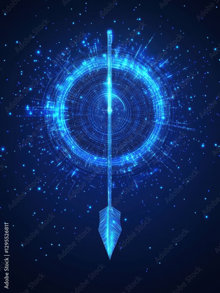 Poster luminous arrow piercing digital target in cyber space a futuristic representation of precision and a