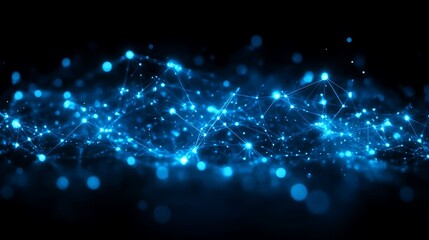Blue light networks of connected points illuminating in the darkness