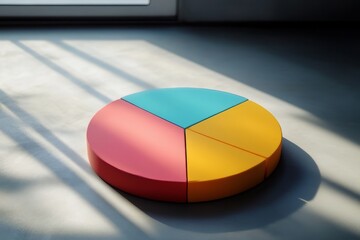 Colorful Circular Pie Chart Representation on a Sunlit Floor