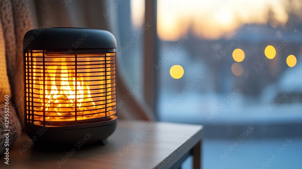 Fototapete heater radiating warmth at sunset with soft bokeh lights creating a cozy home environment : generati