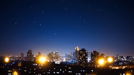 Fototapeta premium City Skyline at Night with Glowing Lights and Stars Above , Urban Life and Architecture : Generative AI