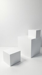 Shifting white cube boxes on a clean white background with modern design elements , modern, clean, minimalism