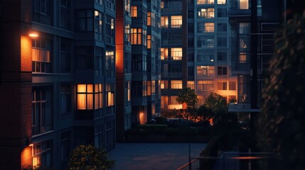 Fototapeta premium Modern Apartment Complex at Dusk