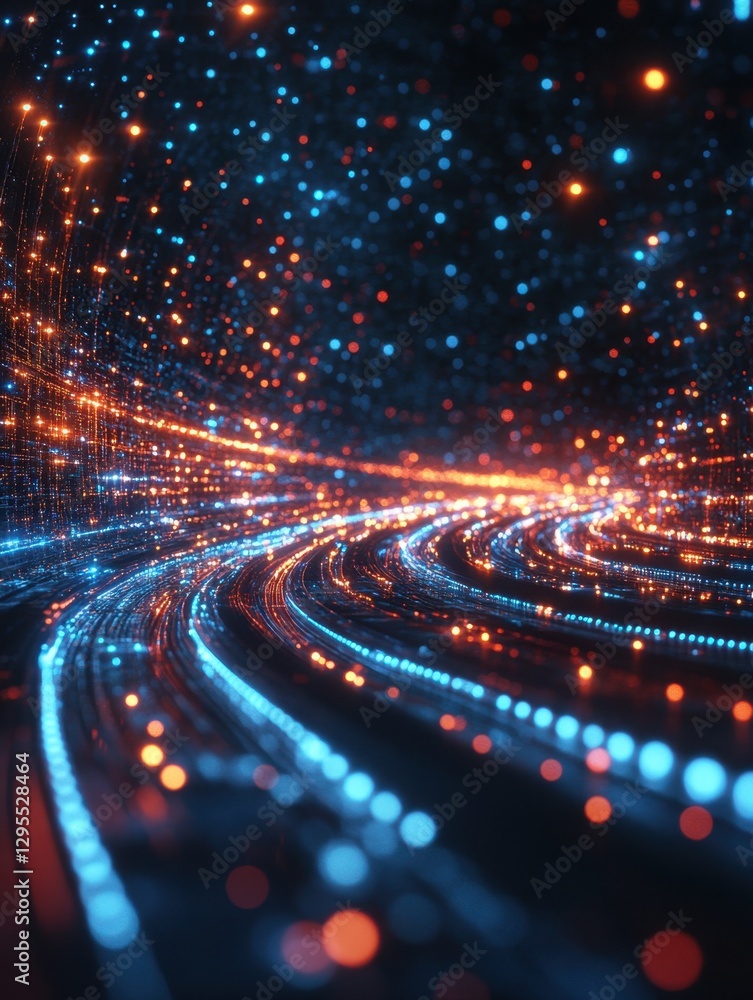 Aufkleber abstract digital landscape of glowing dots and lines in blue and orange hues creating a futuristic a