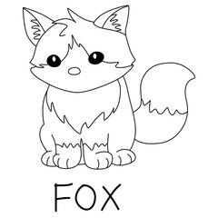 sitting little fox with a fluffy tail with text below hand written