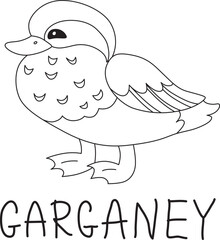 cute happy garganey with folded wings and paws with text below hand written