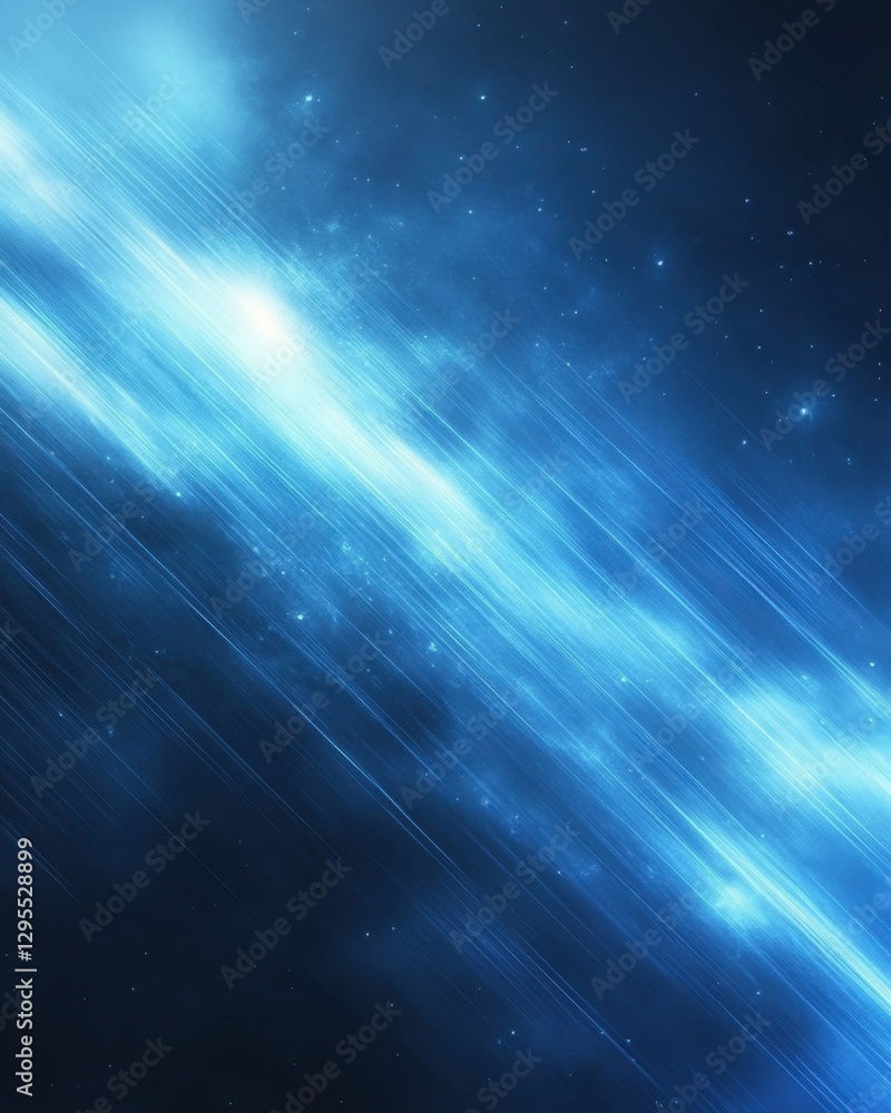 Poster ethereal blue light streaks across dark cosmic space creating a sense of movement and depth in abstr
