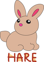 Obraz premium cute little beige hare sitting and looking at camera with colorful text below hand written