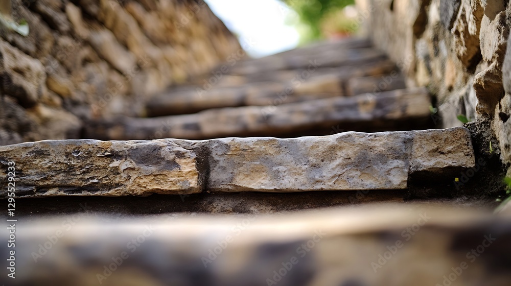 Aufkleber closeup of stone steps leading upwards captured in natural light highlighting texture and detail : g