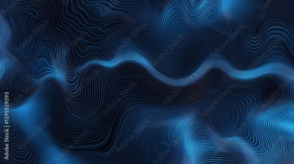 Poster futuristic digital landscape with blue lines and dots creating waves and depth, gradient effect in d