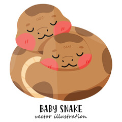 Cute snake cartoon characters isolated on white background. Friendly characters of smiling reptile. Kawaii serpents. Kids flat vector illustrations.