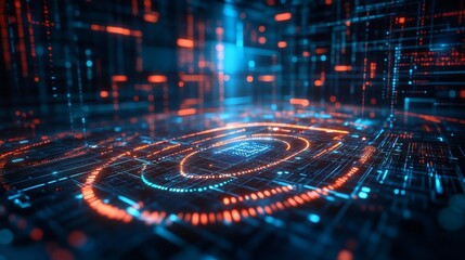 Abstract digital fingerprint security system interface.