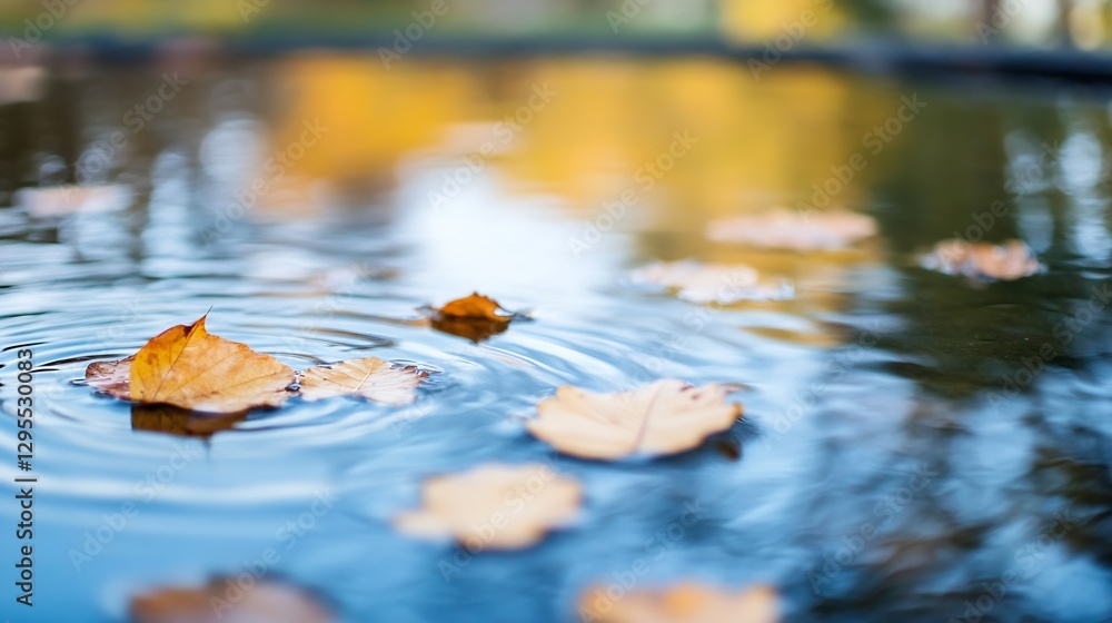 Aufkleber autumn leaves floating on still water creating ripples reflecting the seasonal beauty of nature : ge