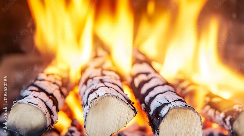 Poster burning logs in a cozy fireplace creating warmth and ambiance with beautiful flames : generative ai