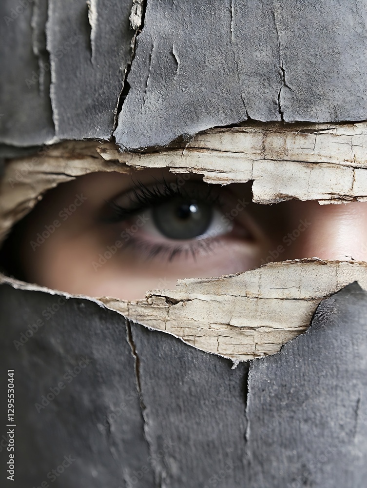 Fototapete close up of an intense eye surrounded by peeling bark creating a unique perspective : generative ai